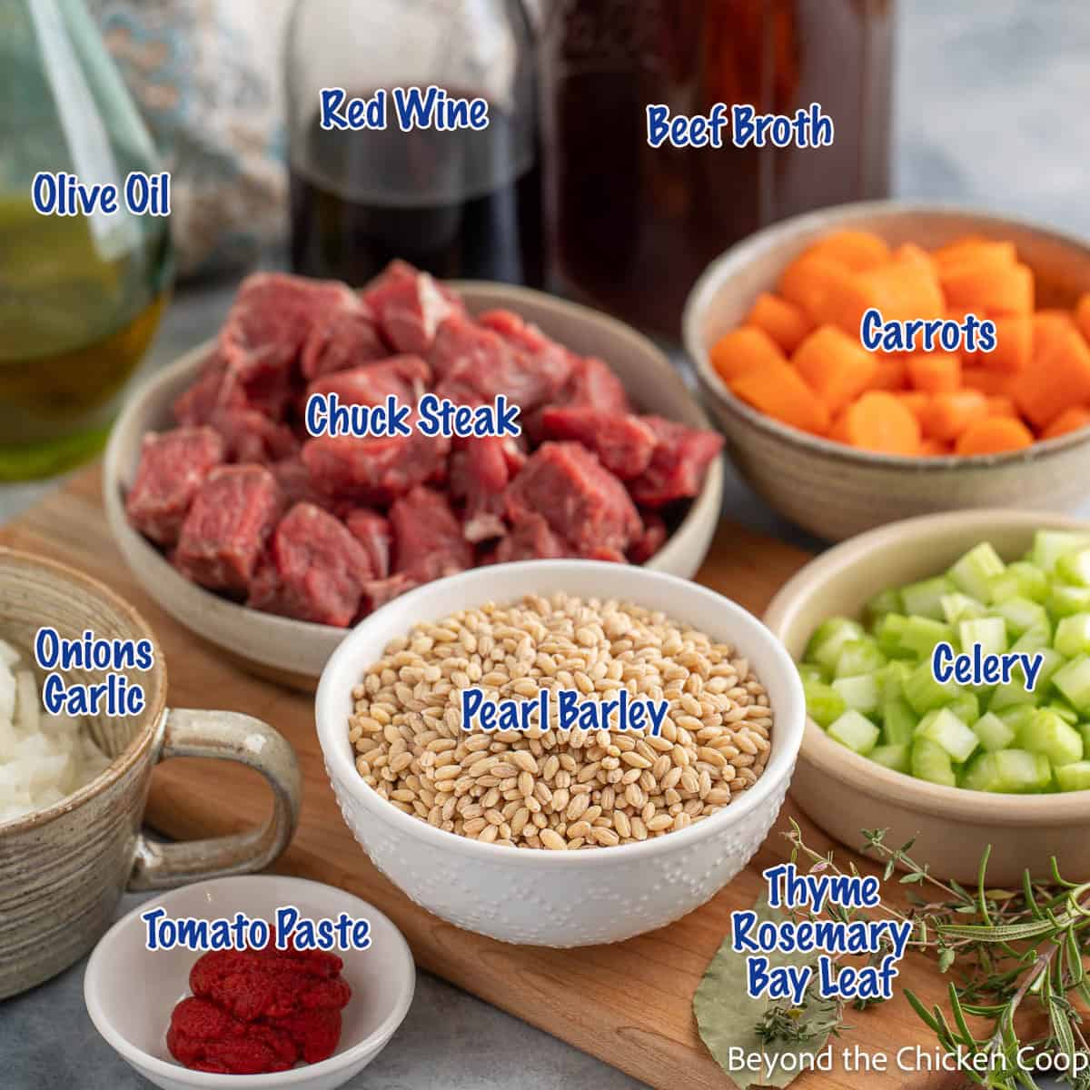 Ingredients in different sized bowl.