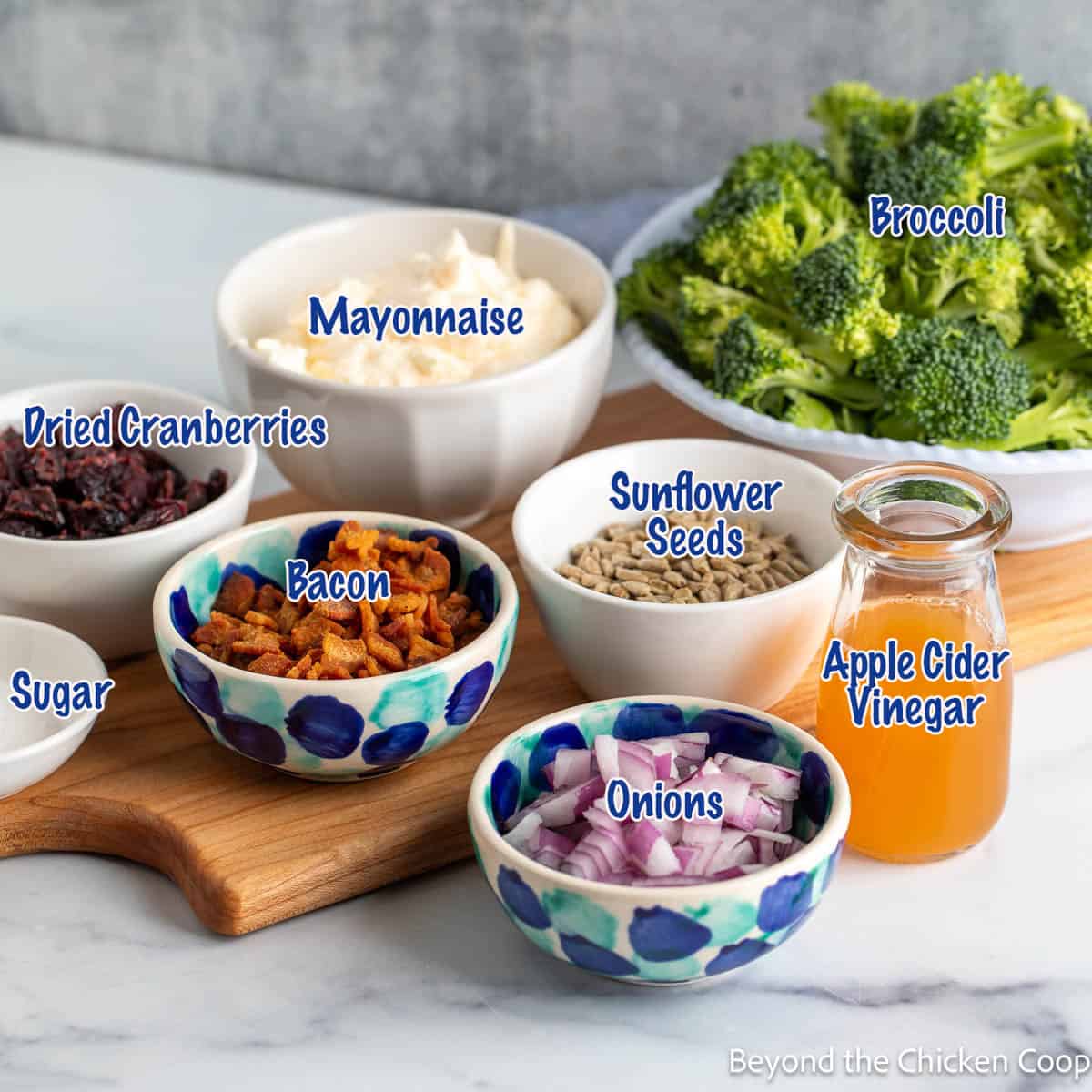 Ingredients for making a salad with broccoli. 