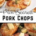 Pork chops topped with butter and herbs.