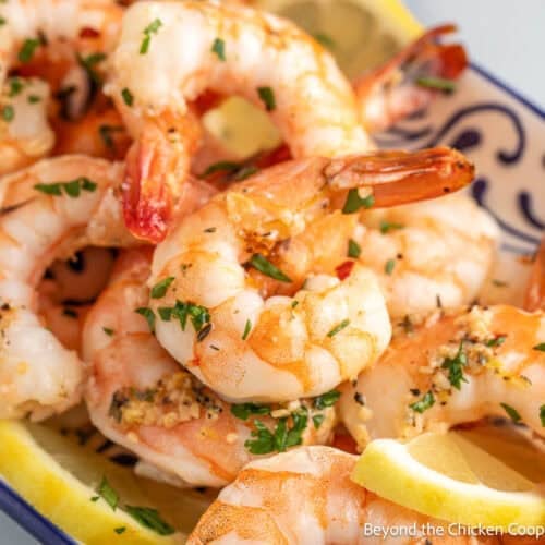 Sheet Pan Shrimp with butter, garlic, parsley and lemon.
