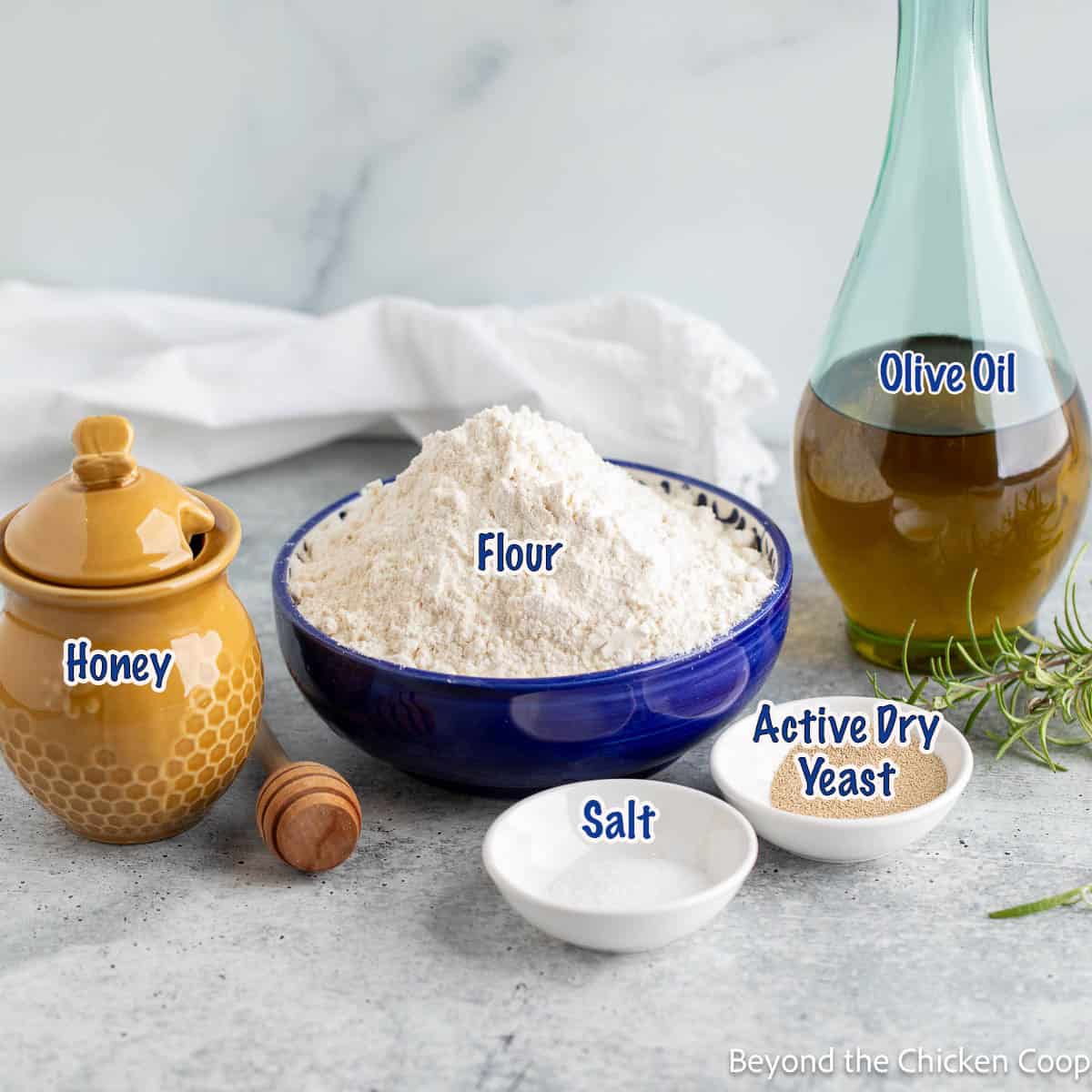Ingredients for making focaccia. 