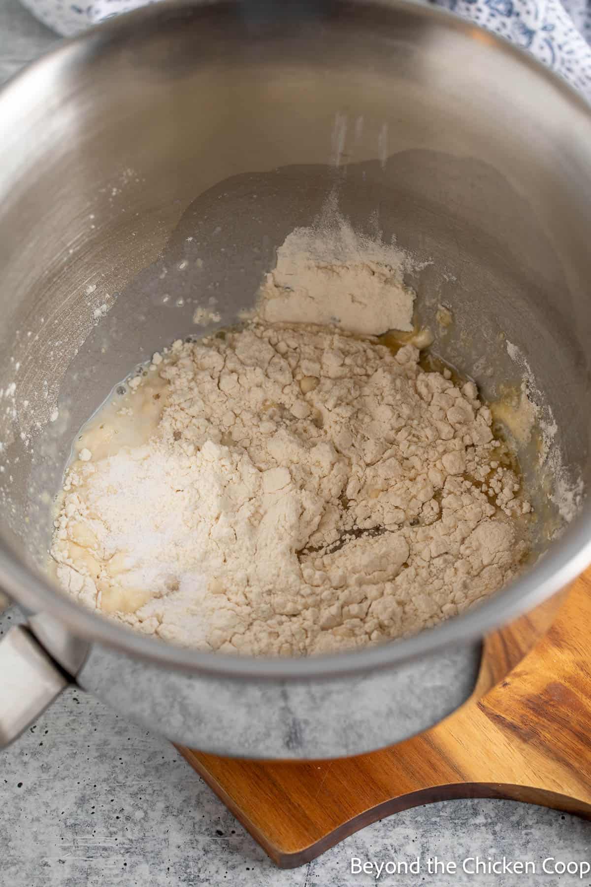 Mixing dough in a stand mixer. 