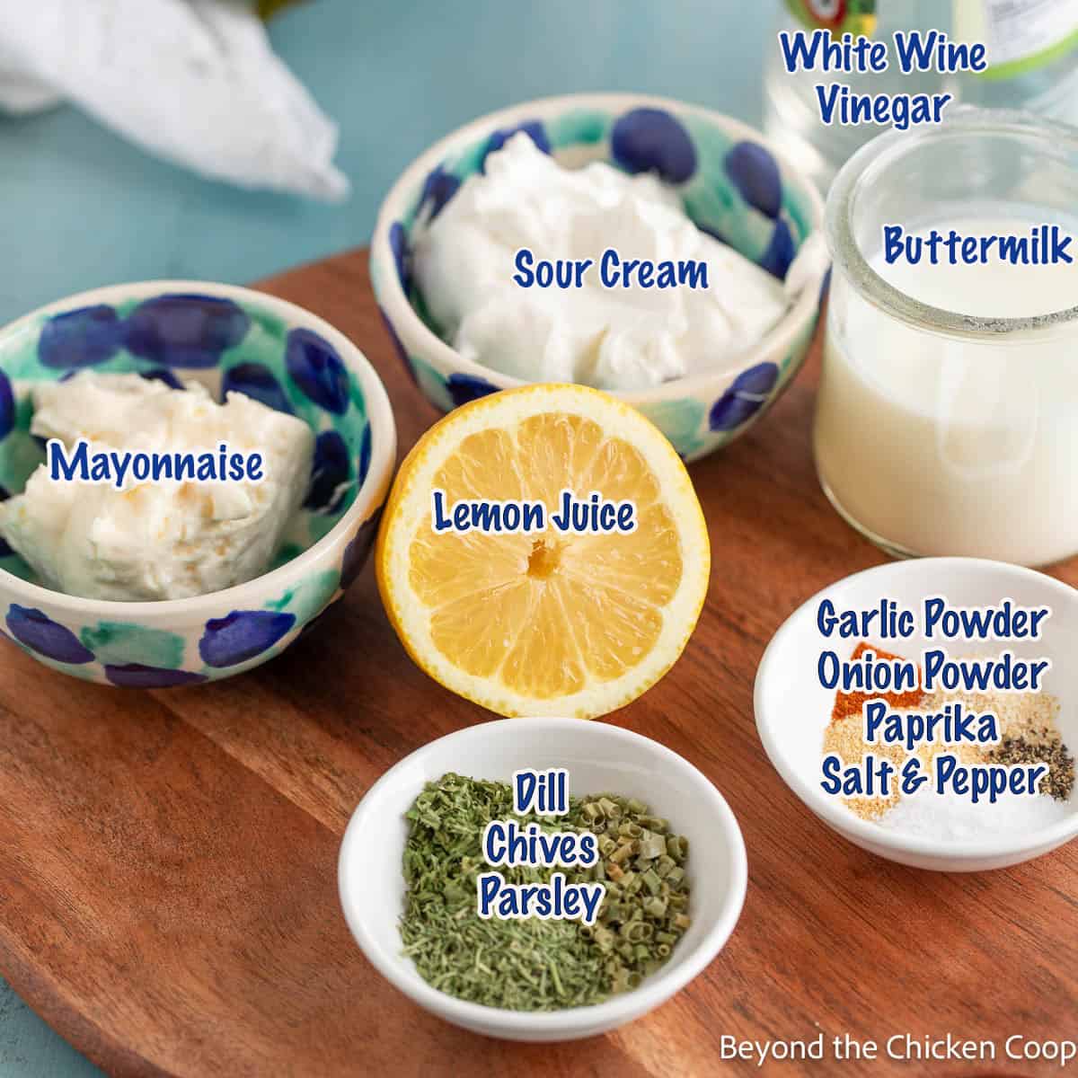 Ingredients for making ranch dressing. 