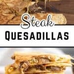 Two pictures of sliced quesadillas.
