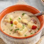 A bowl filled with soup.