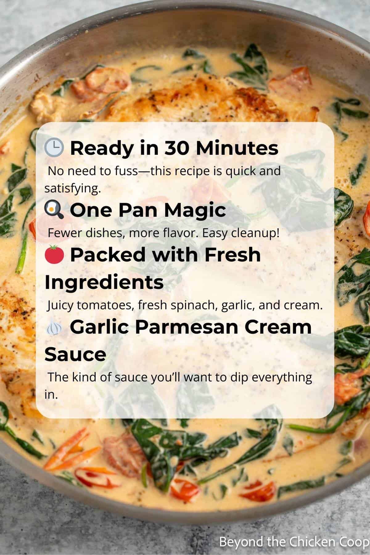 An infographic about Creamy Tuscan Chicken.