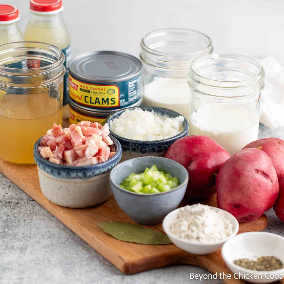 Ingredients for making clam chowder.
