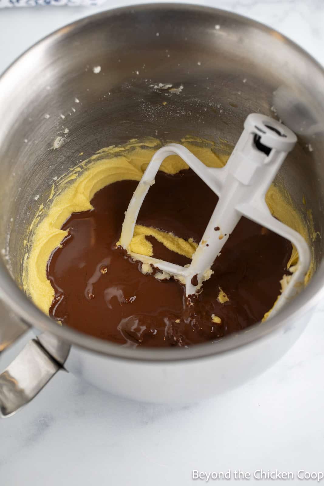 Creamy chocolate added to cake batter. 