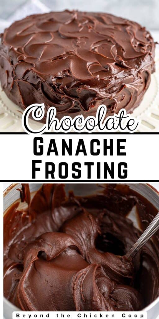 Swirled frosting on a layered cake and in a bowl.