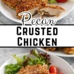 Chicken breasts covered with chopped pecans.