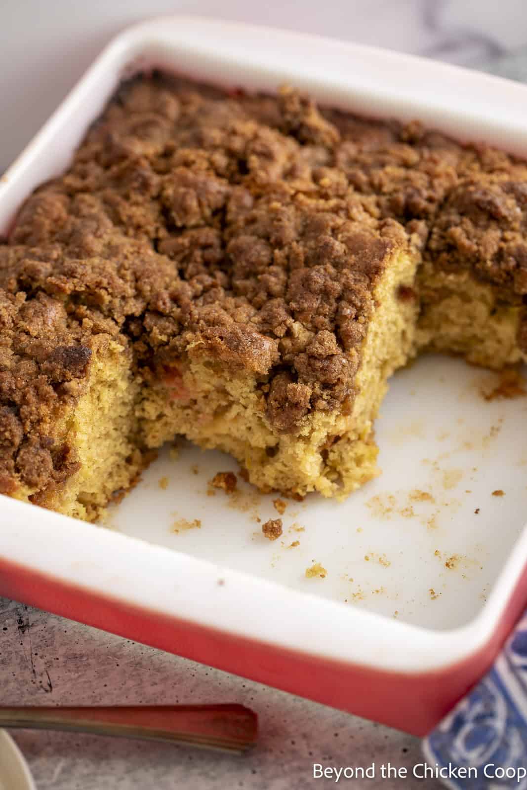 Coffee cake in a baking dish. 
