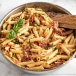 Prosciutto Pasta in a skillet.