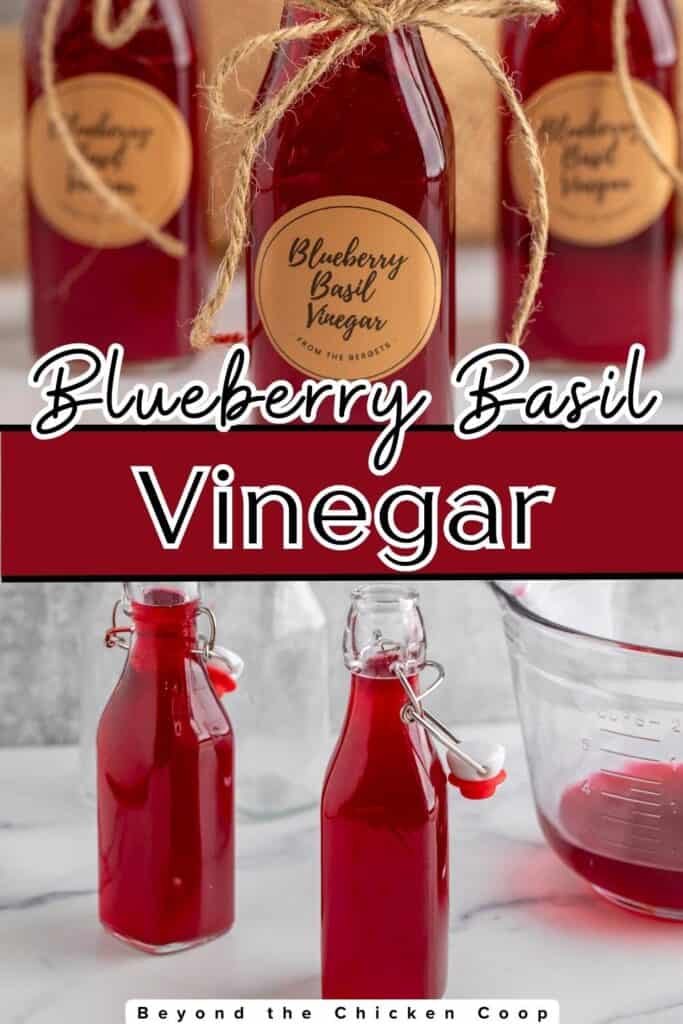 Bottles filled with red vinegar.