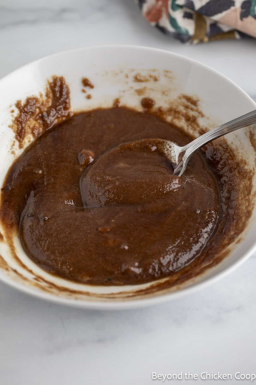 Cinnamon roll filling in a bowl. 