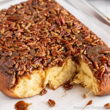 Pecan Sticky Buns on a baking sheet.