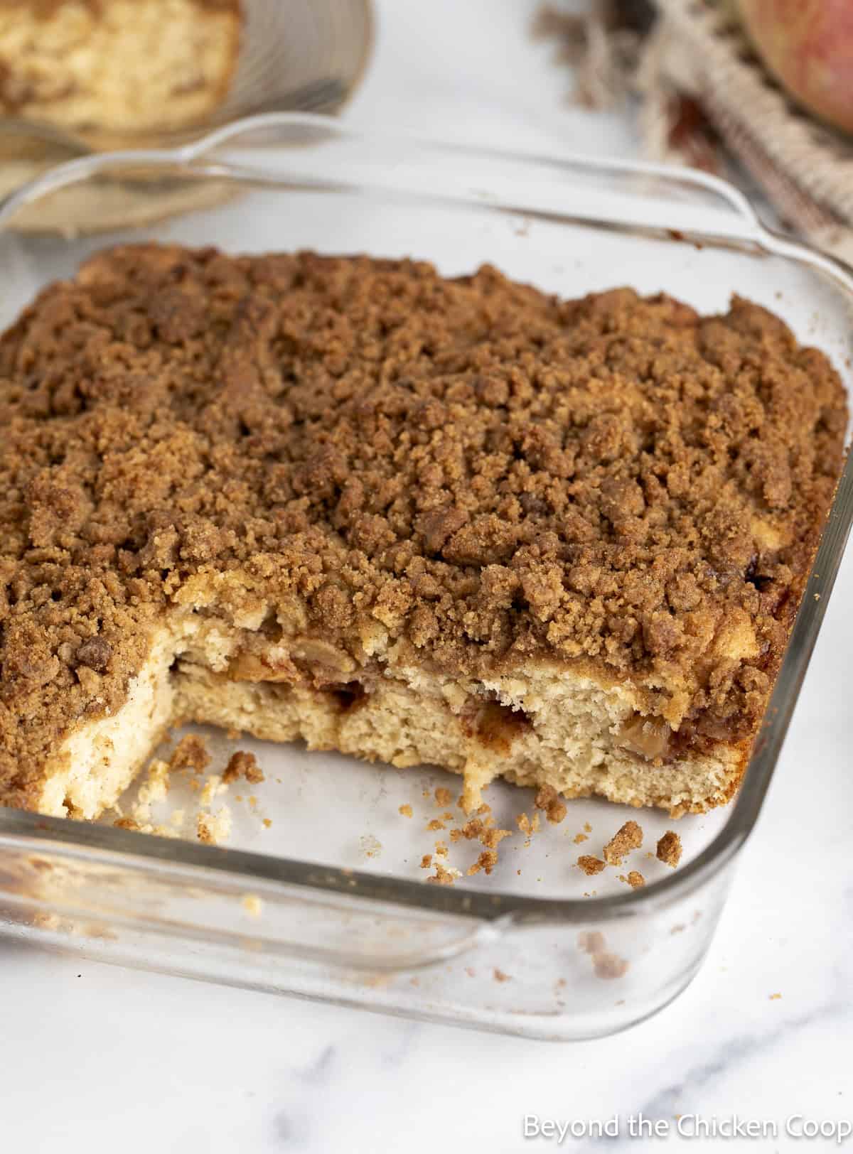 Coffee cake with a layer of apples in the center. 