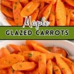 Maple Glazed Carrots topped with fresh parsley in a white bowl.