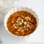 Bean with Bacon Soup in a white bowl.