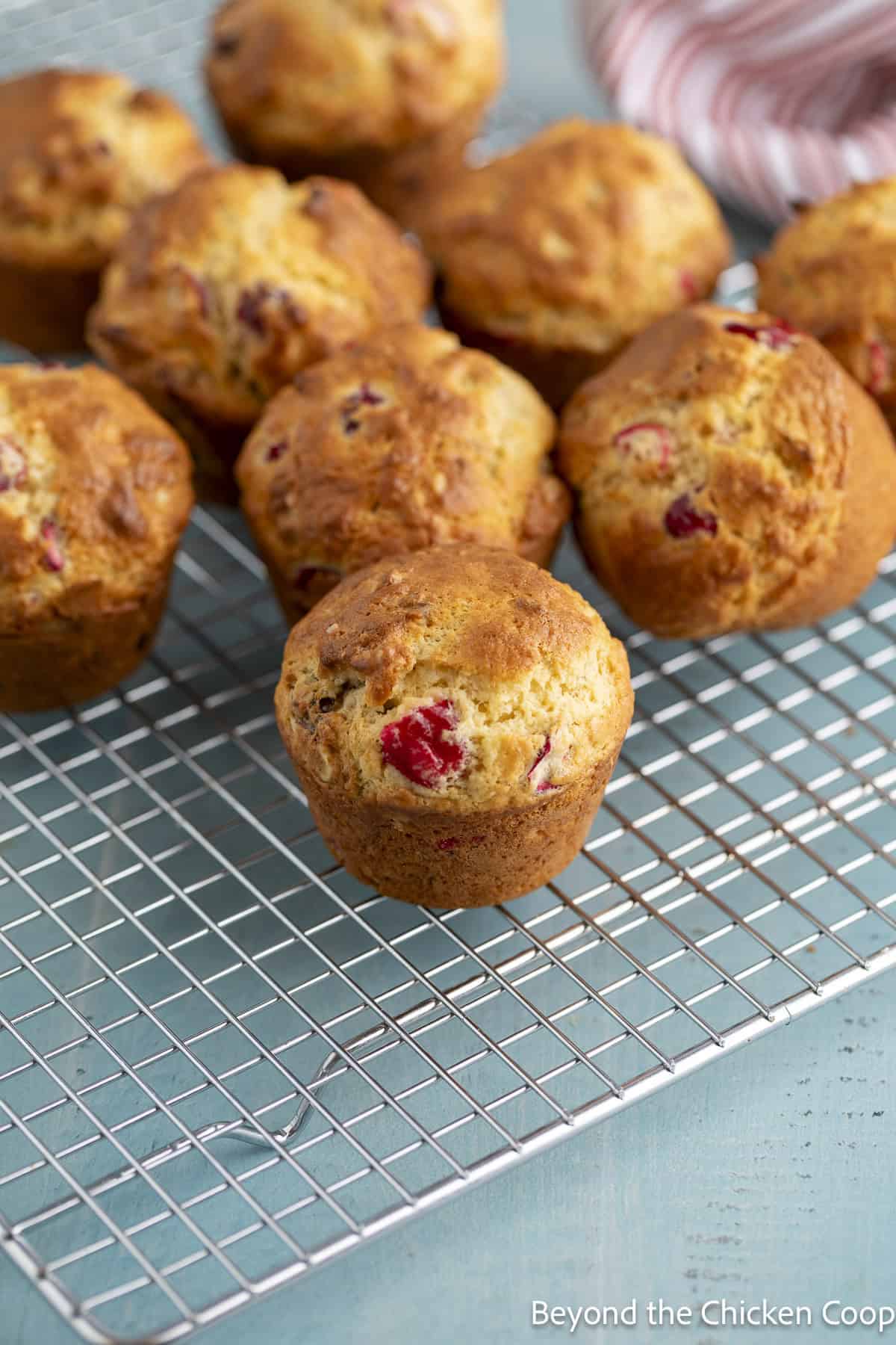 Muffins on a cooling rack.