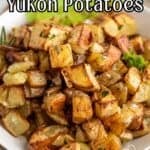 Diced cooked potatoes topped with fresh herbs.