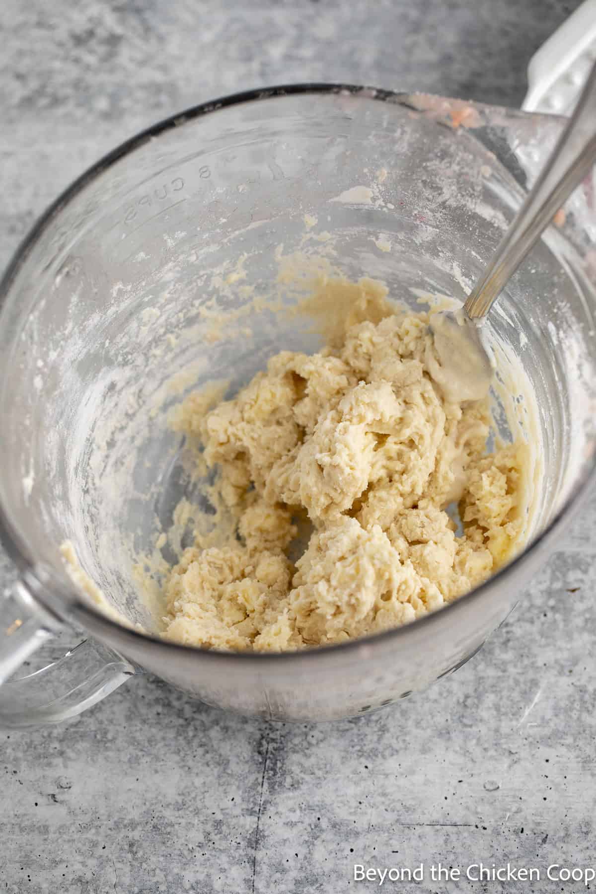 Cobbler batter in a glass bowl.