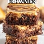 Three brownies stacked on top of each other.