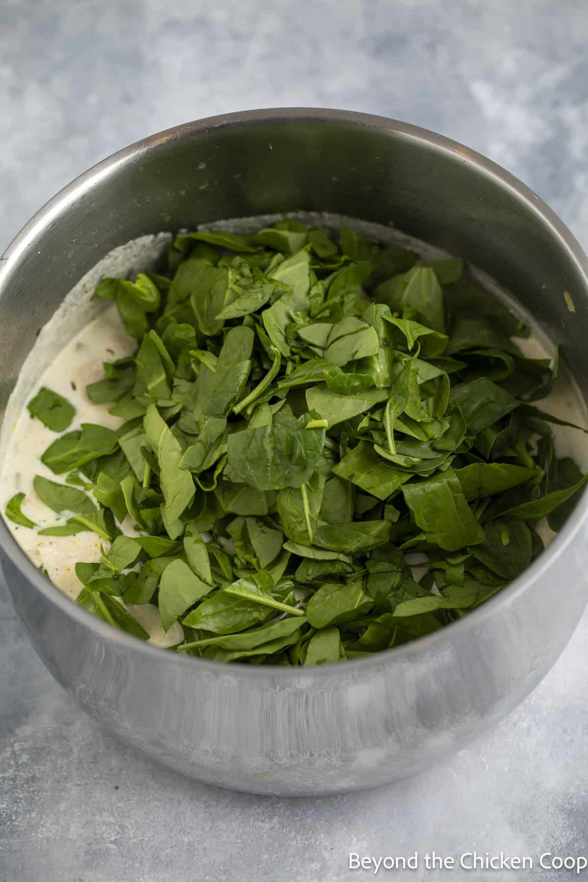 Spinach added to a soup.