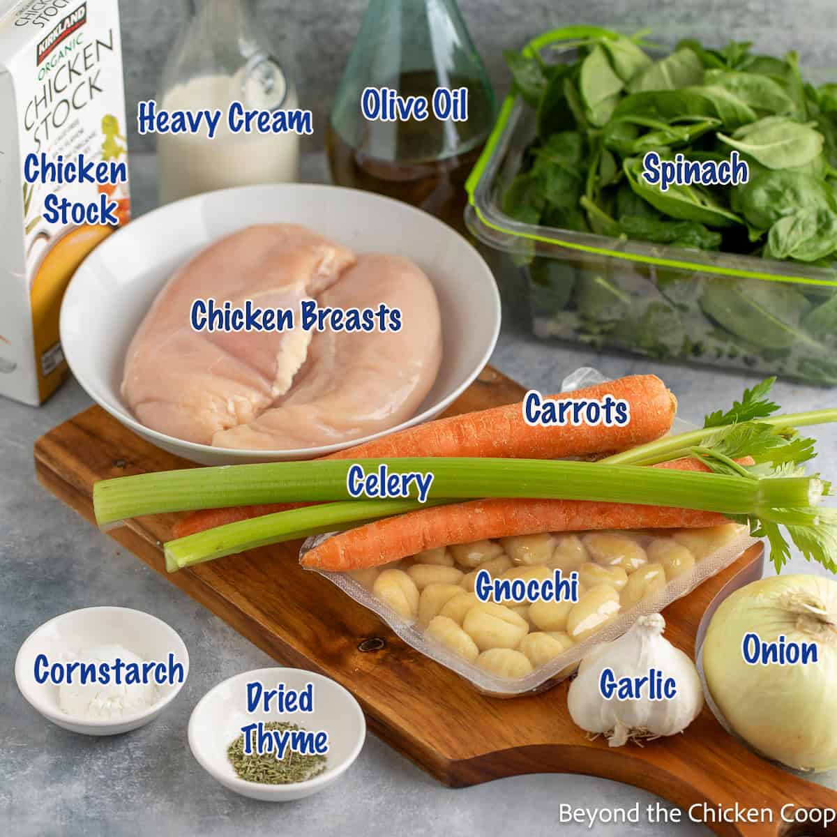 Ingredients for making gnocchi soup.