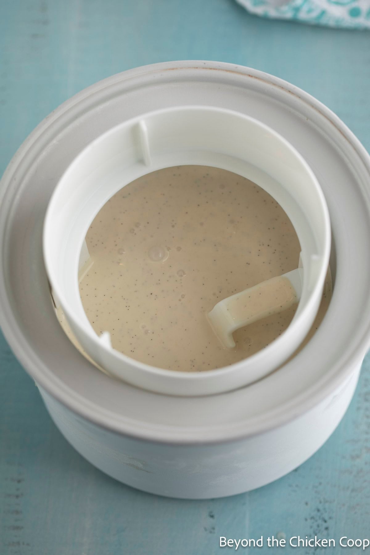 Custard in an ice cream machine.