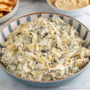 Spinach Artichoke Dip in a bowl.