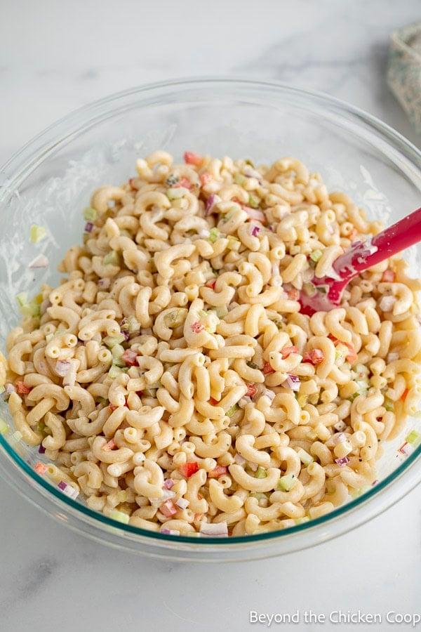 Elbow macaroni in a large bowl.
