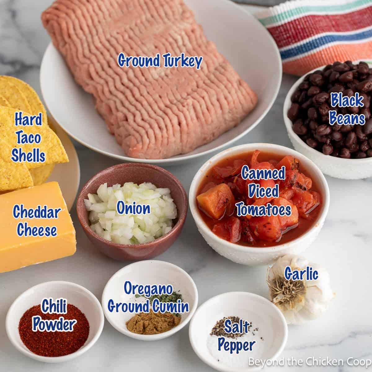 Ingredients for making turkey tacos.