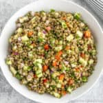 Lentil Salad in a white bowl.