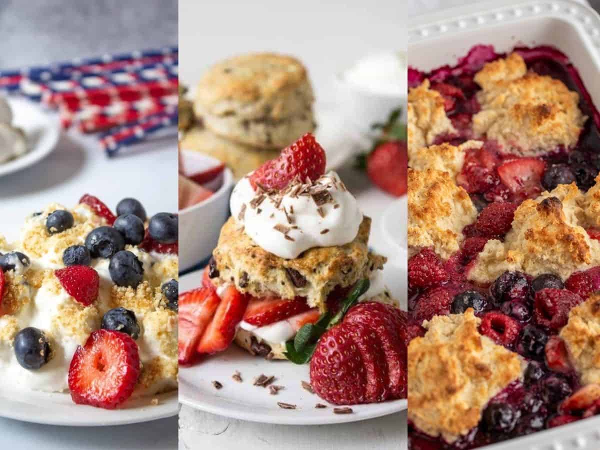 Three desserts with berries. 