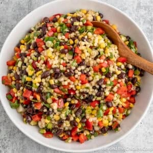 Black Bean Couscous Salad in a white bowl.