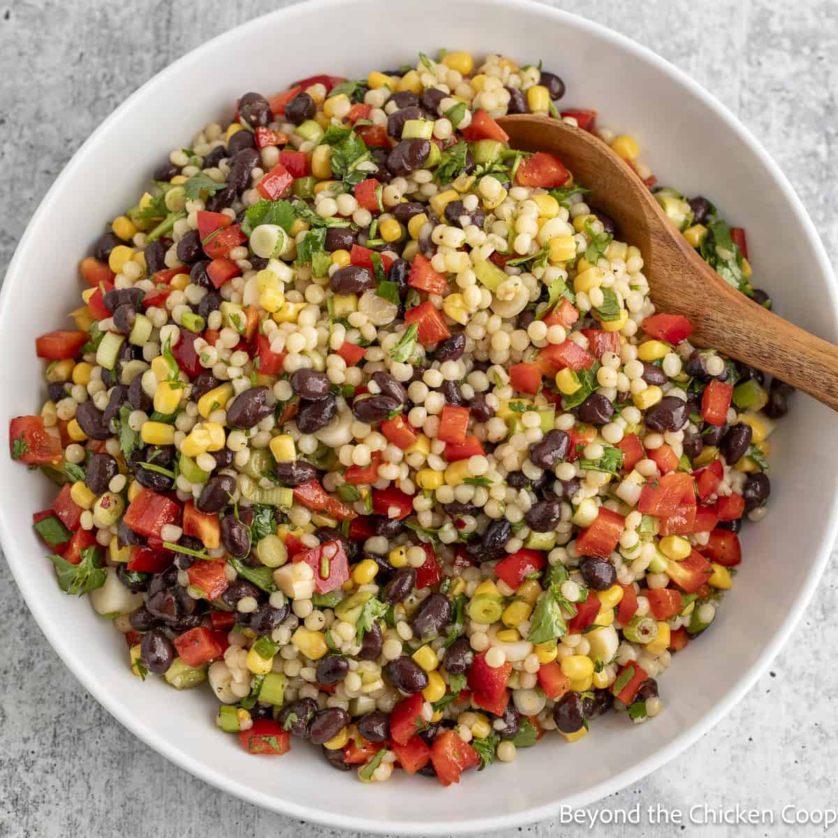 Black Bean Couscous Salad in a white bowl.