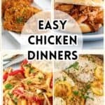 Four images of chicken dishes.