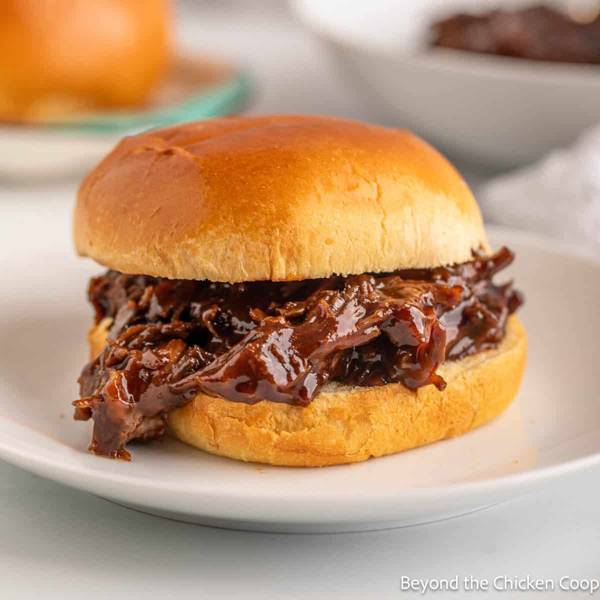 BBQ Beef Sandwiches on a bun.