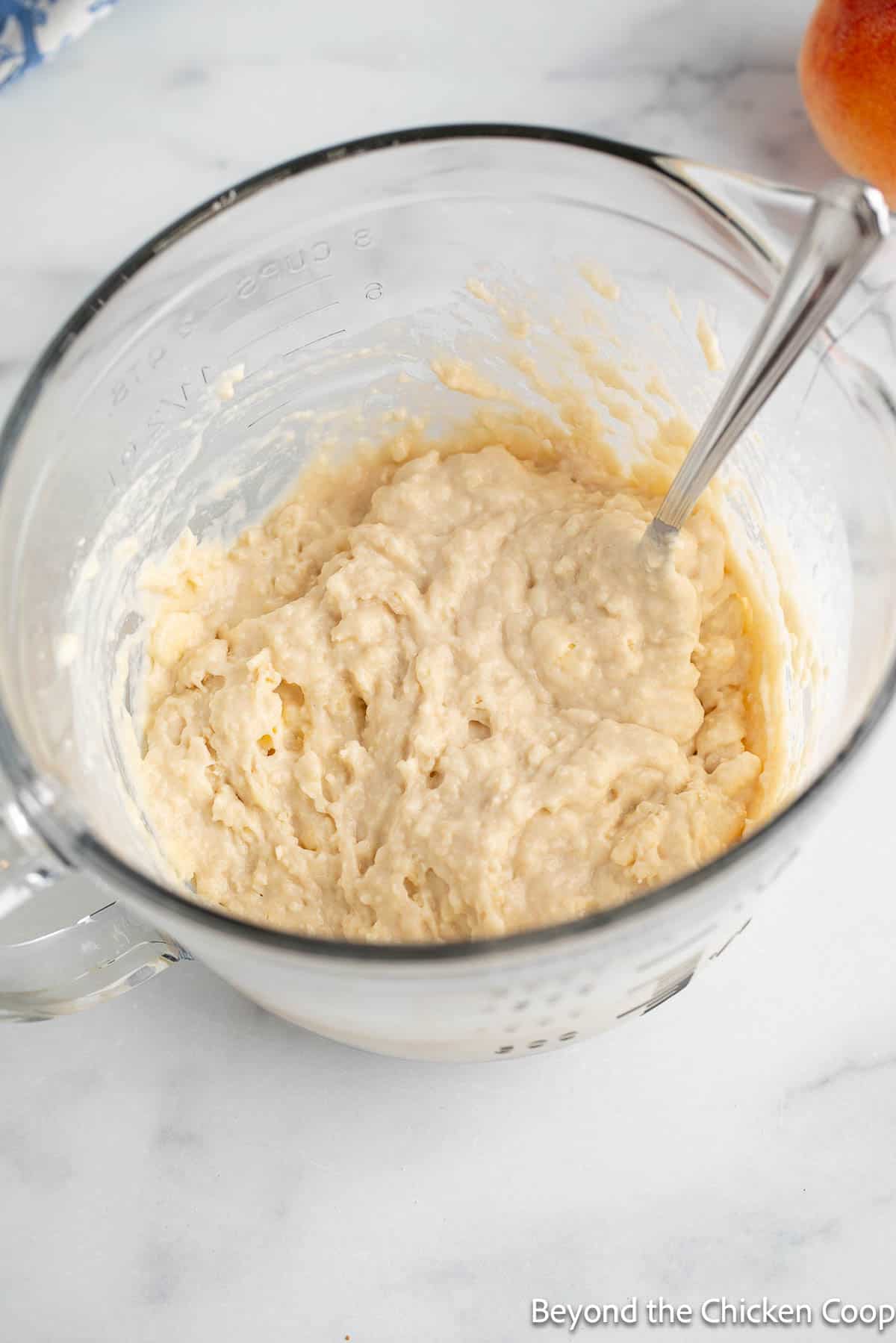 Cobbler batter in a glass bowl.