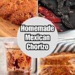 Four images showing the steps to make chorizo.