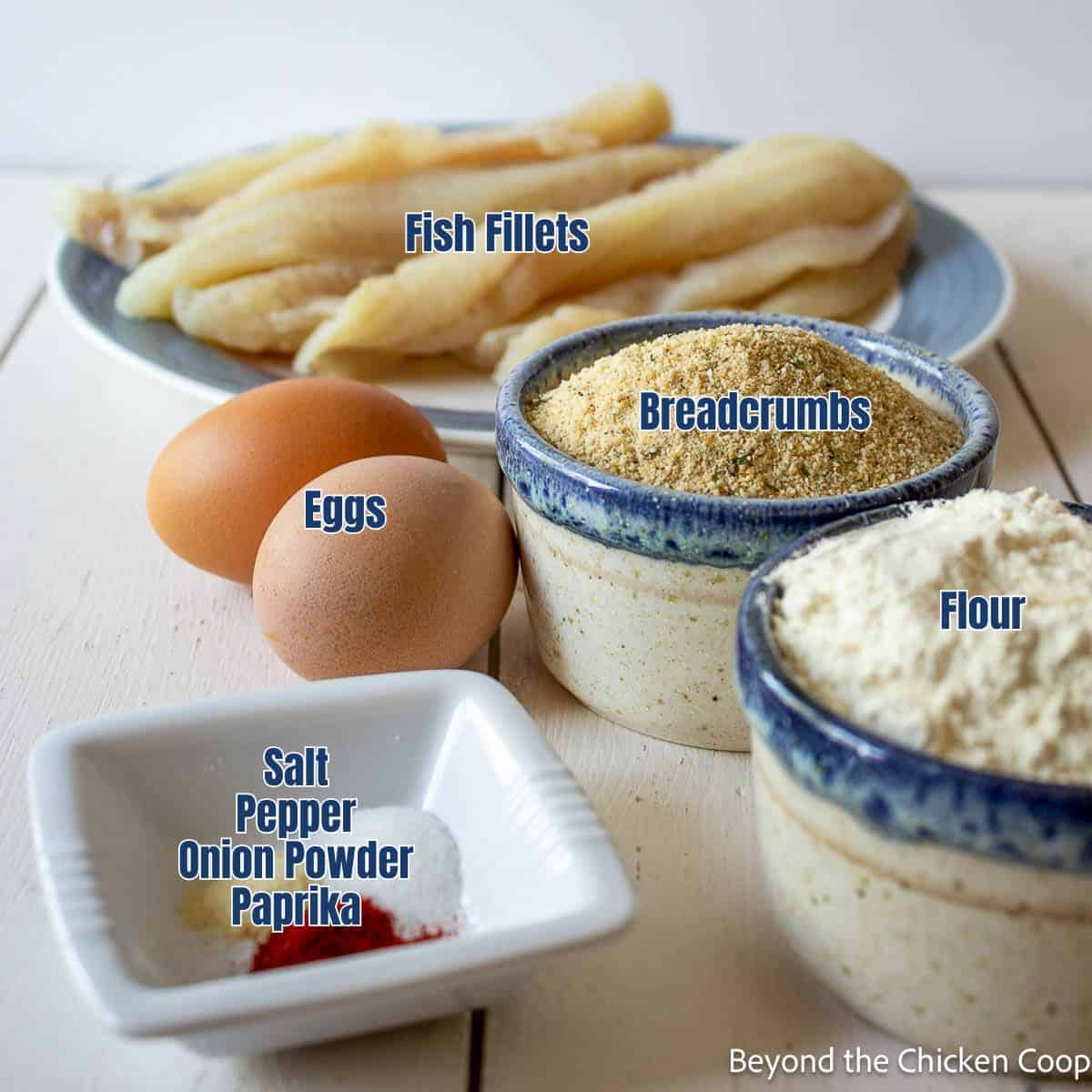 Pan Fried Walleye Ingredients for making breaded fried fish.