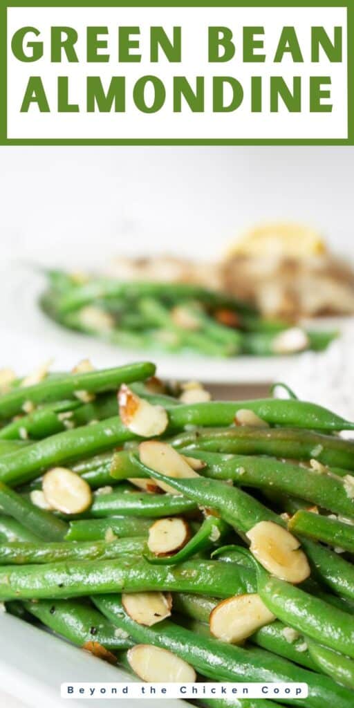 A Pinterest image with green beans and almonds.